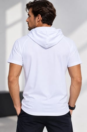 T9570 DEWBERRY KAPŞONLU ERKEK T-SHIRT-DÜZ BEYAZ