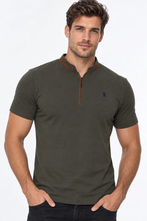 T9571 DEWBERRY FERMUARLI ERKEK T-SHIRT-HAKİ-1