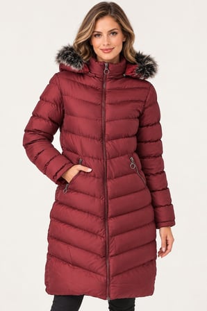 Z9690 DEWBERRY KÜRKLÜ KAPŞONLU BAYAN KABAN-BORDO-1