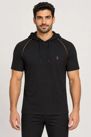 T9570 DEWBERRY KAPŞONLU ERKEK T-SHIRT-SİYAH-1