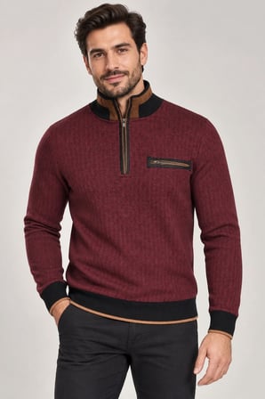 9039 DEWBERRY ERKEK SWEATSHIRT-DESENLİ BORDO-2