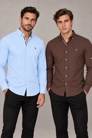 Dewberry Erkek Gömlek 2'li Set Açık Mavi-Toprak G674 | 2 Adet Çoklu Paket, Günlük ve Ofis Giyimi, Jean, Chino ve Kumaş Pantolon Kombinleri, İşten Hafta Sonuna Şehir Gardırobu, Arkadaş Buluşmaları ve Akşam Yemeği, Loafer veya Sneaker ile Kombinleme