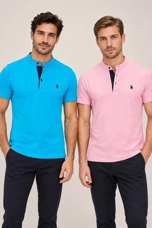İKİLİ SET T8560 DEWBERRY ERKEK T-SHIRT-TURKUAZ-PEMBE