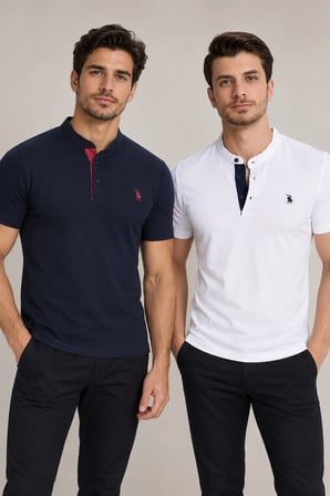 İKİLİ SET T8560 DEWBERRY ERKEK T-SHIRT-BEYAZ-LACİVERT-2