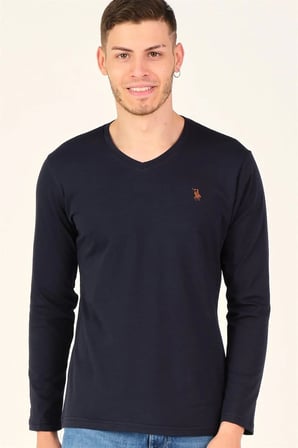 İKİLİ SET T8587 DEWBERRY V YAKA ERKEK SWEATSHIRT-BORDO-LACİVERT