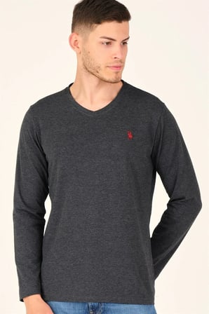 İKİLİ SET T8587 DEWBERRY V YAKA ERKEK SWEATSHIRT-SİYAH-ANTRASİT