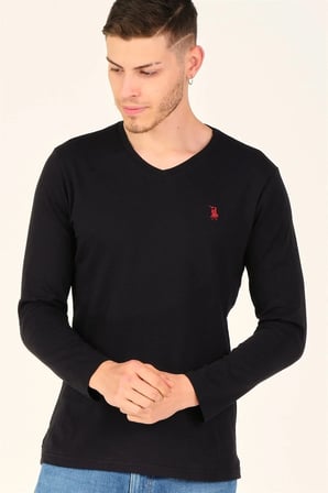İKİLİ SET T8587 DEWBERRY V YAKA ERKEK SWEATSHIRT-SİYAH-BEYAZ