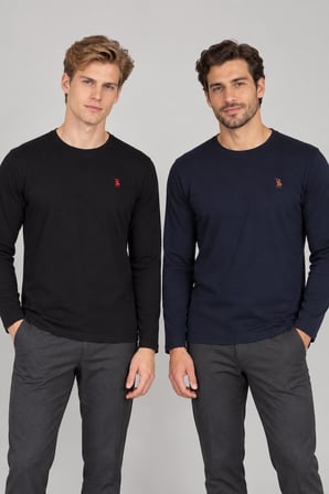 İKİLİ SET T8588 DEWBERRY YUVARLAK YAKA ERKEK SWEATSHIRT-LACİVERT - SİYAH
