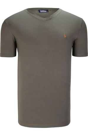 İKİLİ SET T8568 DEWBERRY V YAKA ERKEK T-SHIRT-HAKİ-LACİVERT