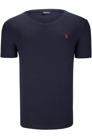 İKİLİ SET T8568 DEWBERRY V YAKA ERKEK T-SHIRT-HAKİ-LACİVERT