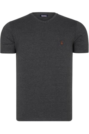 İKİLİ SET T8568 DEWBERRY V YAKA ERKEK T-SHIRT-SAKS-ANTRASİT
