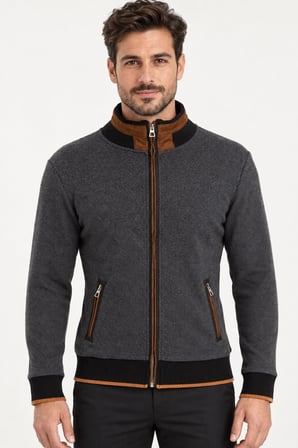 9021 DEWBERRY ERKEK SWEATSHIRT-DİAGONAL ANTRASİT-2