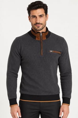 9039 DEWBERRY ERKEK SWEATSHIRT-DESENLİ ANTRASİT - 1