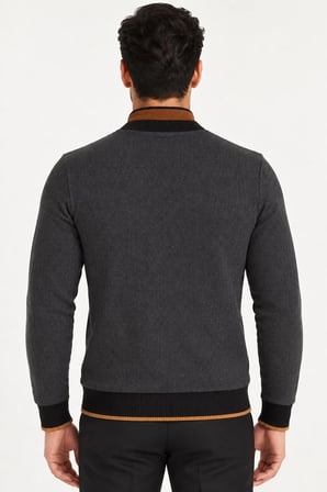 9039 DEWBERRY ERKEK SWEATSHIRT-DESENLİ ANTRASİT - 1