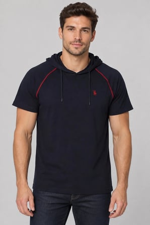 T9570 DEWBERRY KAPŞONLU ERKEK T-SHIRT-LACİVERT-1