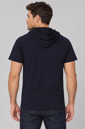 T9570 DEWBERRY KAPŞONLU ERKEK T-SHIRT-LACİVERT-1