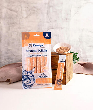 Zampa Creamy Delight Tavuklu & Tuna Balıklı Kedi Krema Ödül Maması - 16G x 5(yavru kediler için)