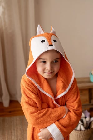 Kapşonlu Çocuk Bornoz %100 Pamuklu Su Emici Hayvan Figürlü