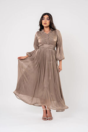 Boyundan Taş İşlemli Bel Detaylı Abiye Elbise ELB16091