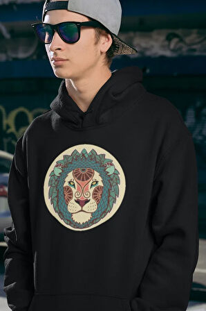 Özel Tasarım Aslan Baskılı Unisex Oversize Hoodie