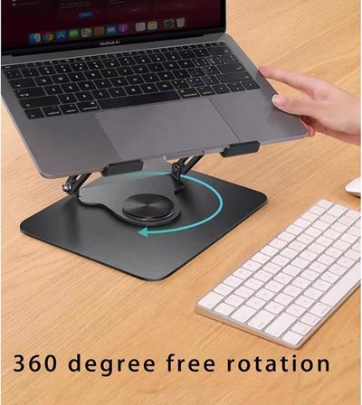 ZR-110 B Alüminyum 360 Derece Dönen Tabanlı Katlanabilir Taşınabilir Laptop Standı (Koyu Gri)