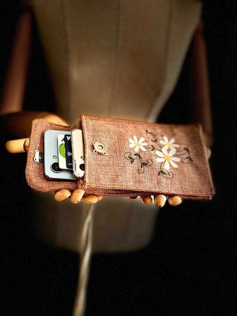 MEADOV Nakış İşlemeli Keten Telefon Çantası, Telefon Kılıfı v28