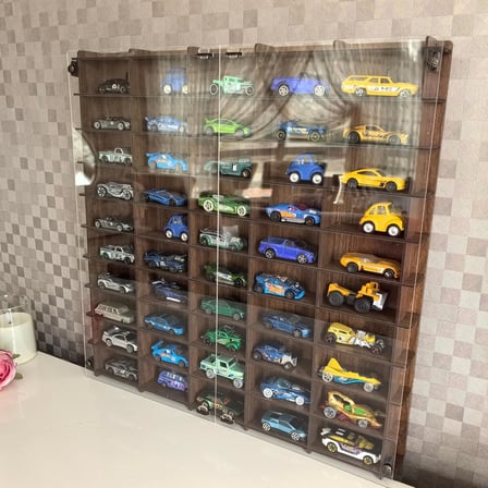 Pleksi Kapaklı 1/64 Ölçek 50Araç Hotwheels Matchbox metal araç Uyumlu Model Oyuncak Araba Rafı-Ceviz
