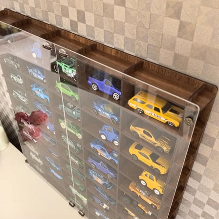 Pleksi Kapaklı 1/64 Ölçek 50Araç Hotwheels Matchbox metal araç Uyumlu Model Oyuncak Araba Rafı-Ceviz