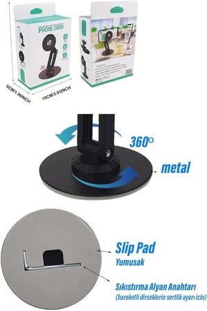 Masaüstü Telefon Tutucu Manyetik Mıknatıslı Metal Taban 360 Derece