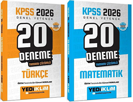 Yediiklim 2026 KPSS Türkçe + Matematik 20+20 Deneme 2 li Set Yediiklim Yayınları