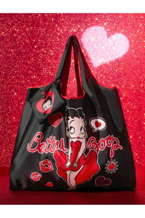 Betty Boop Siyah Katlanabilir Alışveriş Çantası