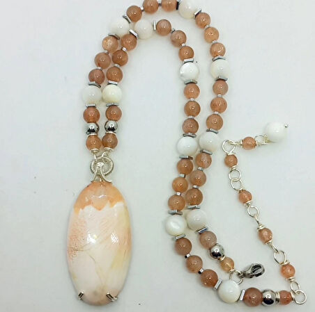 2468 Scolocite Güneş taşı Sedef Hematit el yapımı kolye üç