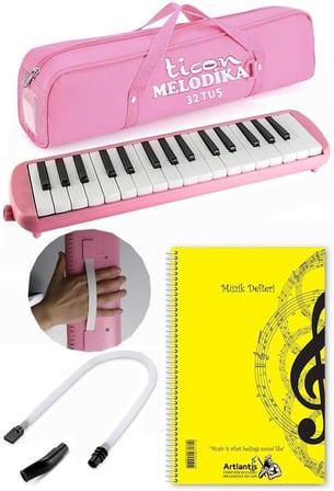 Melodika 32 Tuşlu Pembe Bez Çantalı 1 Adet 32K Hortumlu Melodika Askılı Taşıma Kulplu Okul Öğrenci