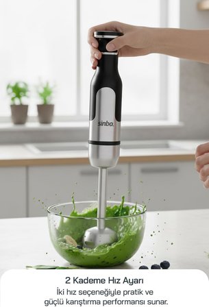 SHB-7512 El Blenderi 1200W Paslanmaz Çelik Gövde Turbo Fonksiyonlu Çok Kademeli Hız Ayarlı Dört Bıçaklı Metal Ayak