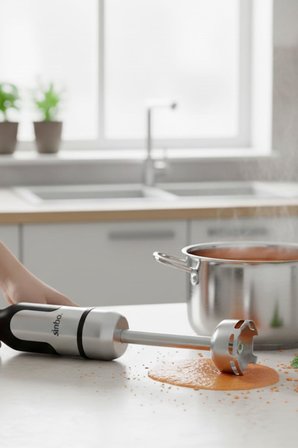SHB-7512 El Blenderi 1200W Paslanmaz Çelik Gövde Turbo Fonksiyonlu Çok Kademeli Hız Ayarlı Dört Bıçaklı Metal Ayak