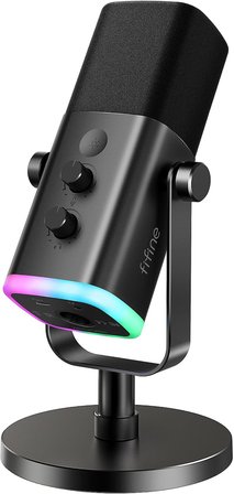 USB/XLR Dinamik Mikrofon, Podcast Kayıt için, RGB Işıklı PC Bilgisayar Oyun Akış Mikrofonu, Sessiz Düğme, Kulaklık Jakı, Masaüstü Standı, Şarkı Söylemek için Vokal Mikrofon YouTube-AmpliGame