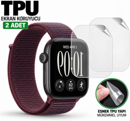 Apple Watch Series 12 46mm İle Uyumlu Ekran Koruyucu A3587 TPU Şeffaf Çizilmeye Dayanıklı Esnek Yapı 2 Adet