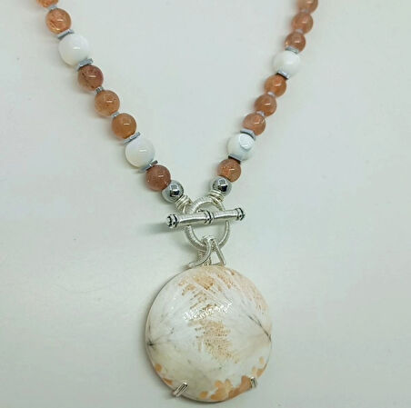 2469 Scolocite Güneş taşı Sedef Hematit el yapımı kolye kız