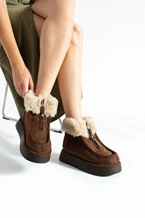 Silva Önden Fermuarlı Kürk Astarlı Kalın Taban Rahat Kadın Bot