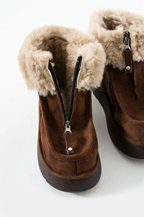 Silva Önden Fermuarlı Kürk Astarlı Kalın Taban Rahat Kadın Bot