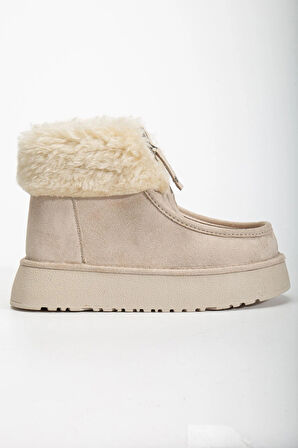 Silva Önden Fermuarlı Kürk Astarlı Kalın Taban Rahat Kadın Bot