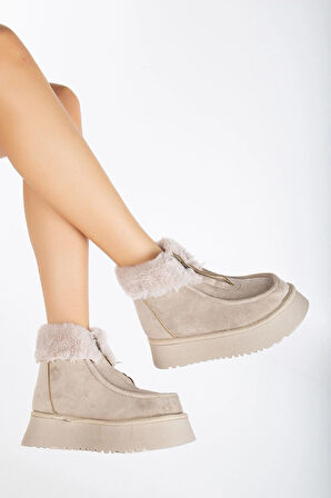 Silva Önden Fermuarlı Kürk Astarlı Kalın Taban Rahat Kadın Bot