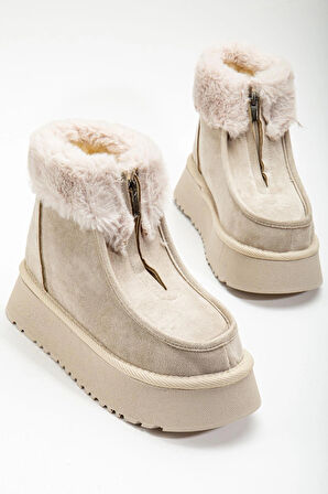 Silva Önden Fermuarlı Kürk Astarlı Kalın Taban Rahat Kadın Bot