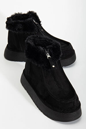 Silva Önden Fermuarlı Kürk Astarlı Kalın Taban Rahat Kadın Bot