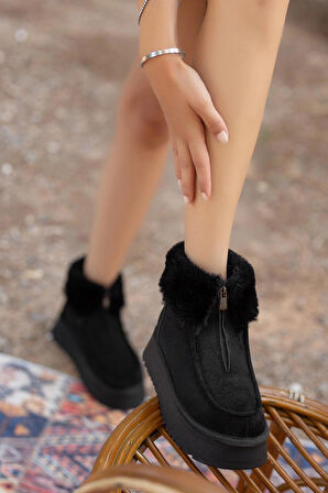 Silva Önden Fermuarlı Kürk Astarlı Kalın Taban Rahat Kadın Bot