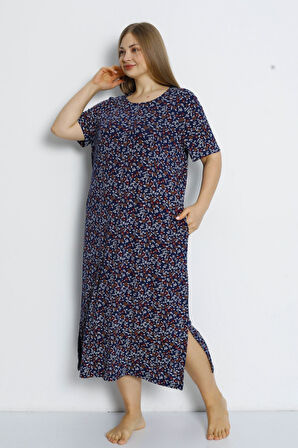 Kadın Büyük Beden Cepli Kısa Kollu Maxi Boy Viskon Elbise