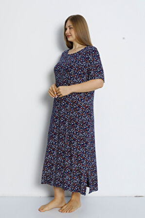 Kadın Büyük Beden Cepli Kısa Kollu Maxi Boy Viskon Elbise