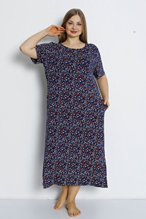 Kadın Büyük Beden Cepli Kısa Kollu Maxi Boy Viskon Elbise