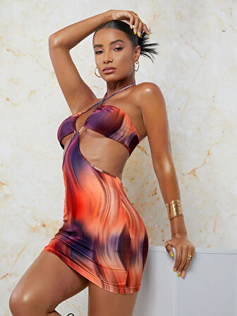 Transparan Detaylı Omuz Dekolteli MiniFantezi Elbise