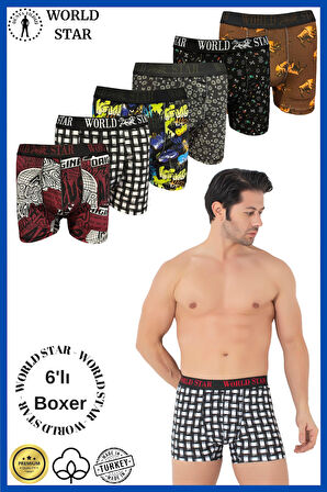 6'lı Pamuklu Karışık Desenli Erkek Boxer